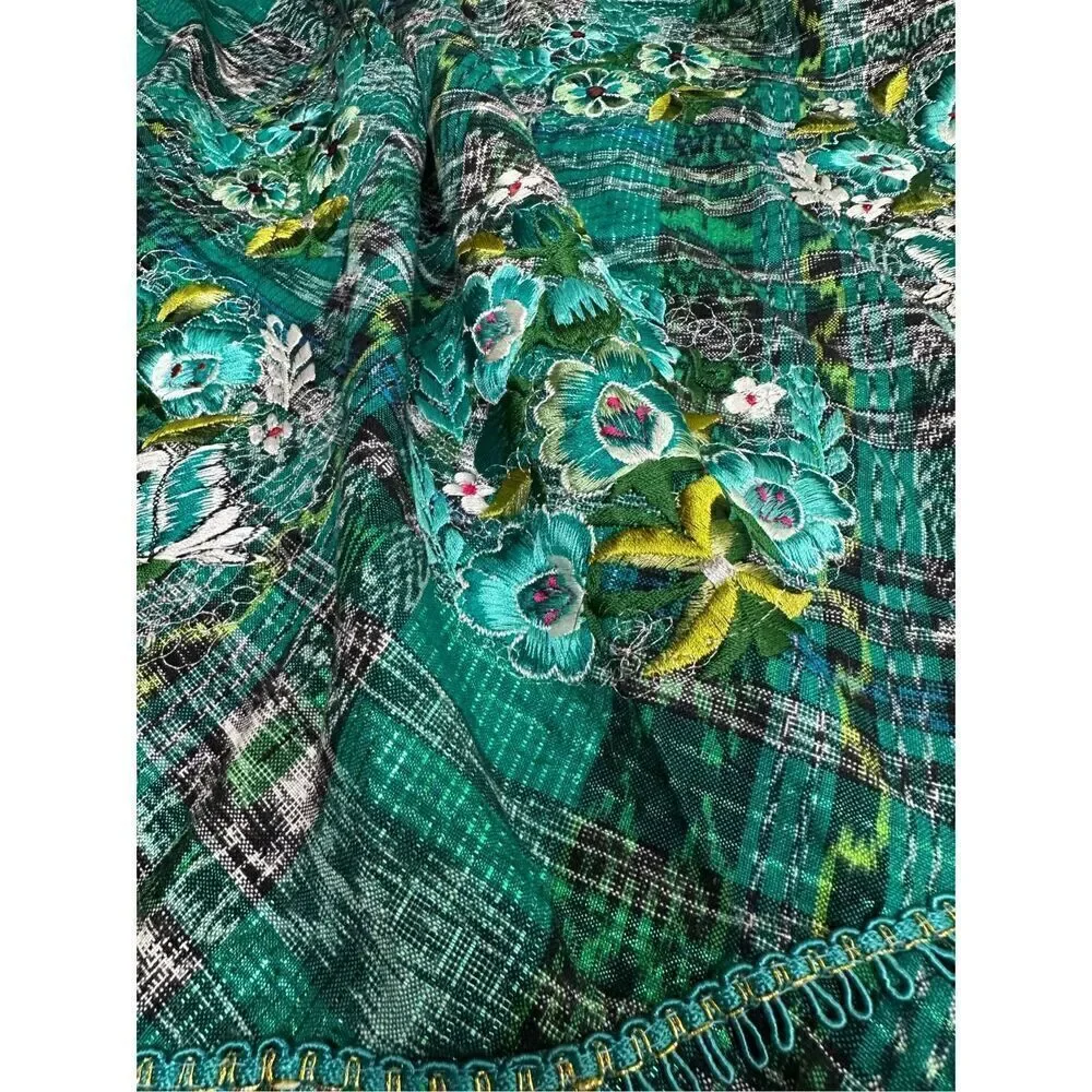 Green Handmade Ruffle Embroidered Floral Waist Apron 31